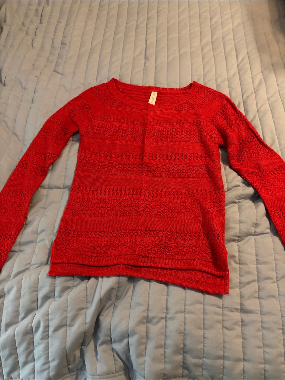 Aeropostale Bright Red Open-Weave Crewneck Sweater